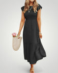 Robe Maxi Femme Élégante à Manches Papillon