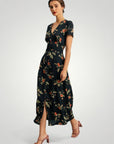 Robe Maxi Fleurie Femme Élégante à Col V