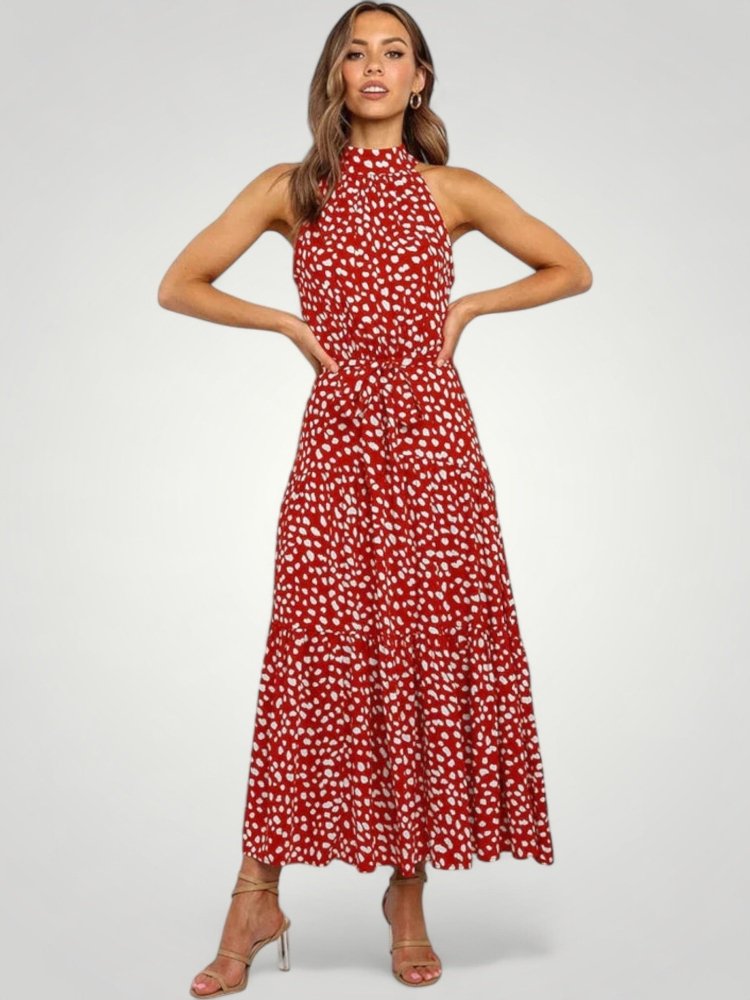 Robe Midi Femme Élégante à Pois Confortable