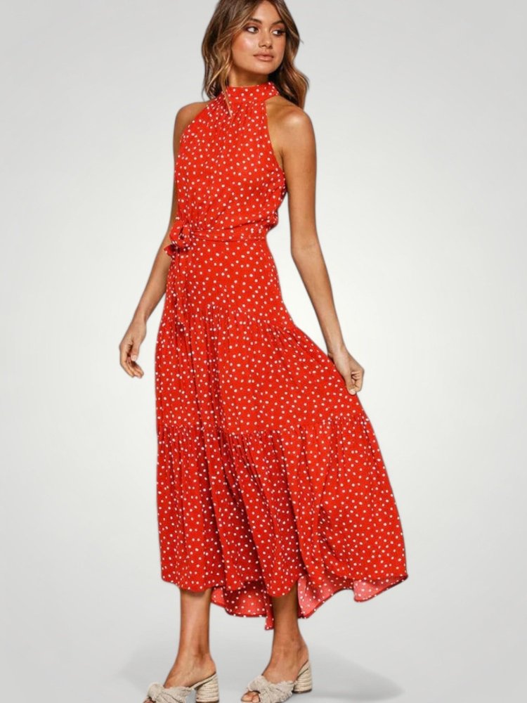 Robe Midi Femme Élégante à Pois Confortable