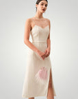 Robe Midi Femme Élégante avec Détails en Perles