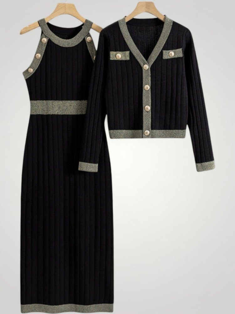 Robe Tricotée Femme Élégante avec Cardigan Confortable 1 - Mode Lumière