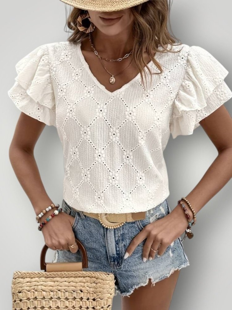 Blouse Femme Élégante avec Volants Confortable 4
