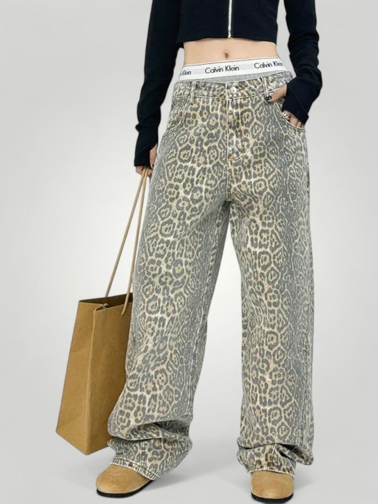 Jean Flare Femme Taille Haute à Imprimé Léopard 6 - Mode Lumière