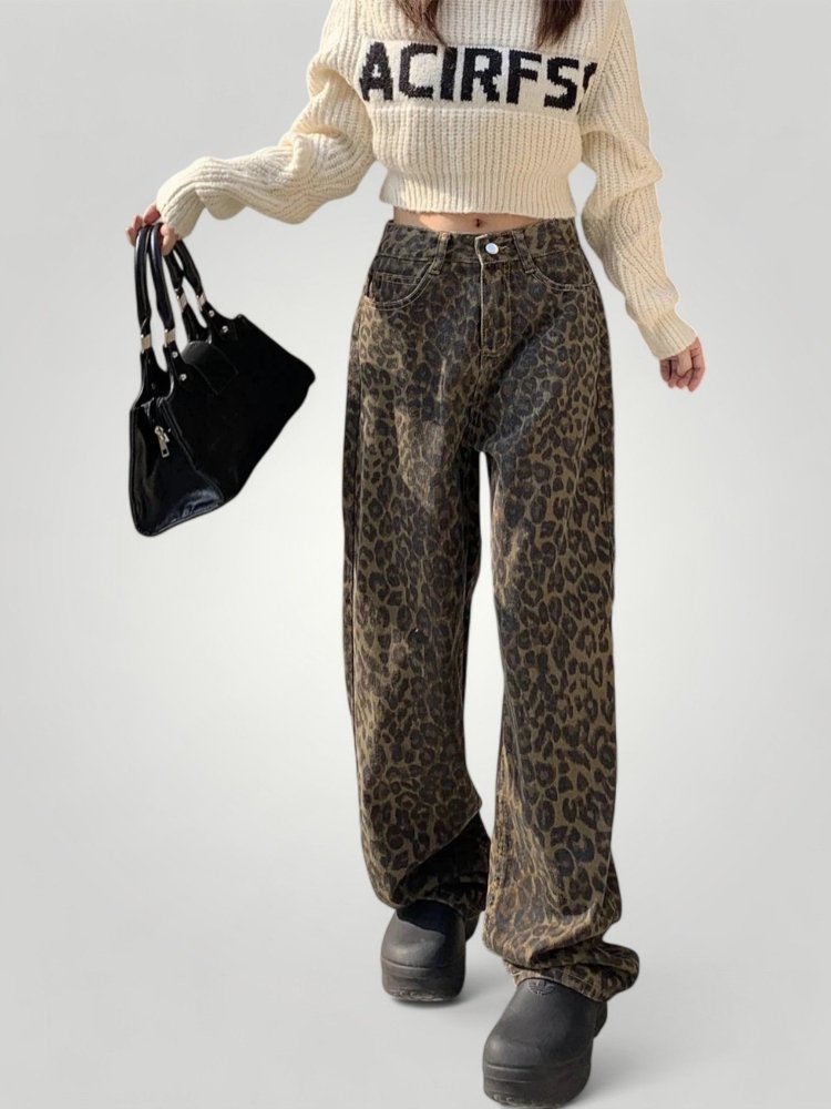 Jean Flare Femme Taille Haute à Imprimé Léopard 2 - Mode Lumière
