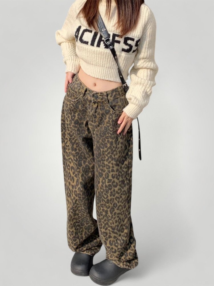 Jean Flare Femme Taille Haute à Imprimé Léopard 3 - Mode Lumière