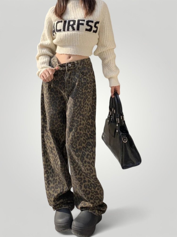 Jean Flare Femme Taille Haute à Imprimé Léopard 1 - Mode Lumière