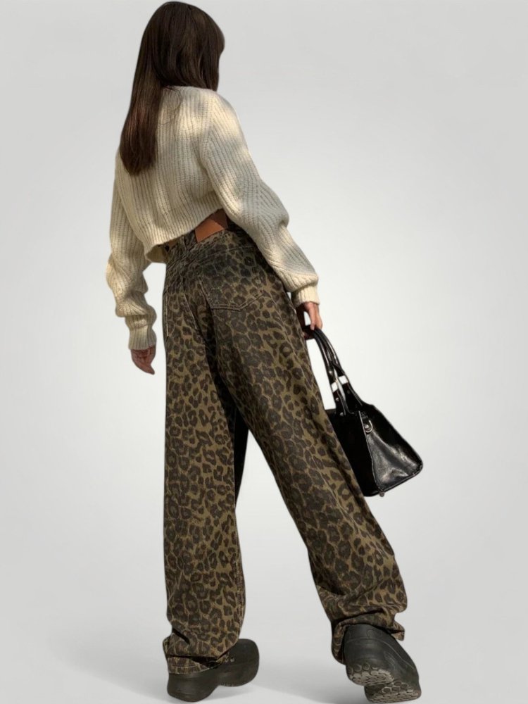 Jean Flare Femme Taille Haute à Imprimé Léopard 5 - Mode Lumière