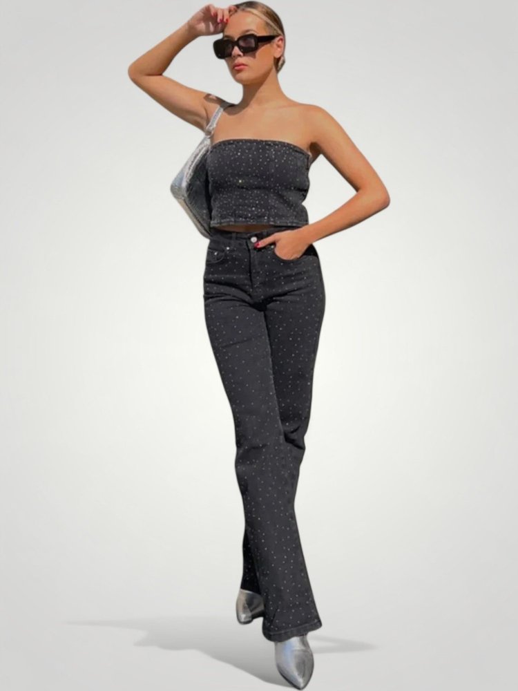Jeans Femme Élevée à Taille Haute Glamour 5 - Mode Lumière
