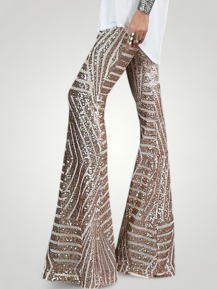 Pantalon Évasé Femme Brillant et Élégant 1 - Mode Lumière