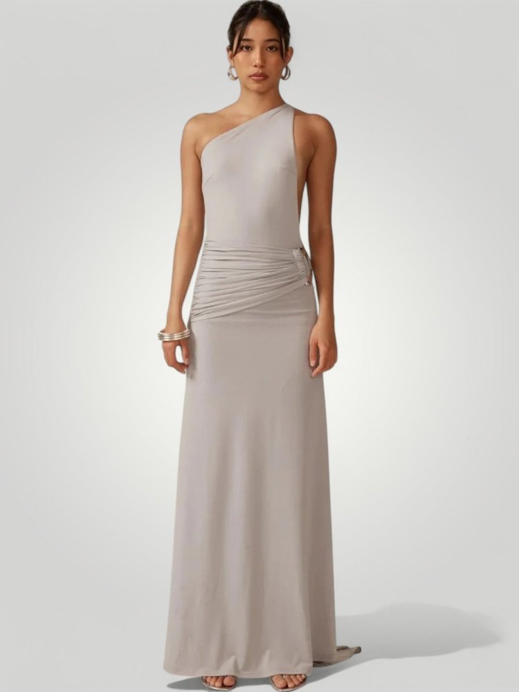 Robe Longue Femme Élégante à Épaule Dénudée 0