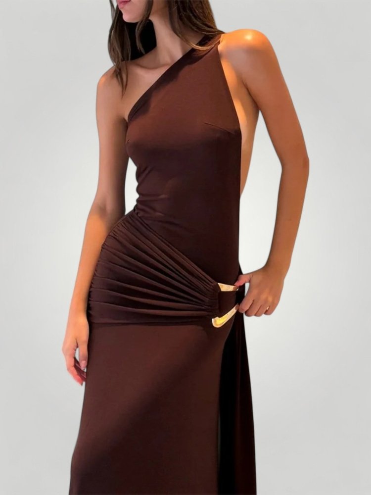 Robe Longue Femme Élégante à Épaule Dénudée 5
