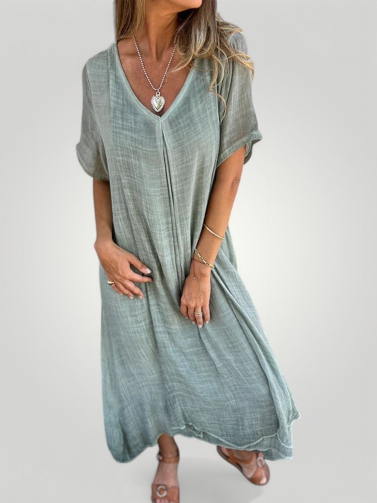 Robe Midi Femme Chic au Décolleté en V 2