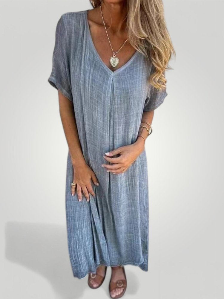 Robe Midi Femme Chic au Décolleté en V 4