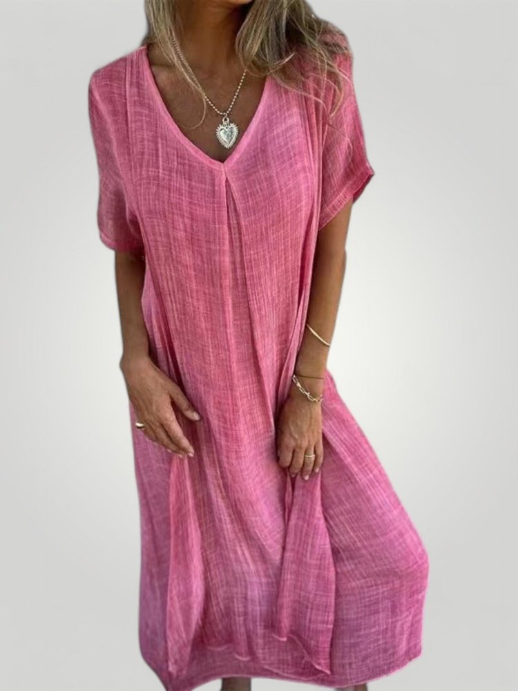 Robe Midi Femme Chic au Décolleté en V 1