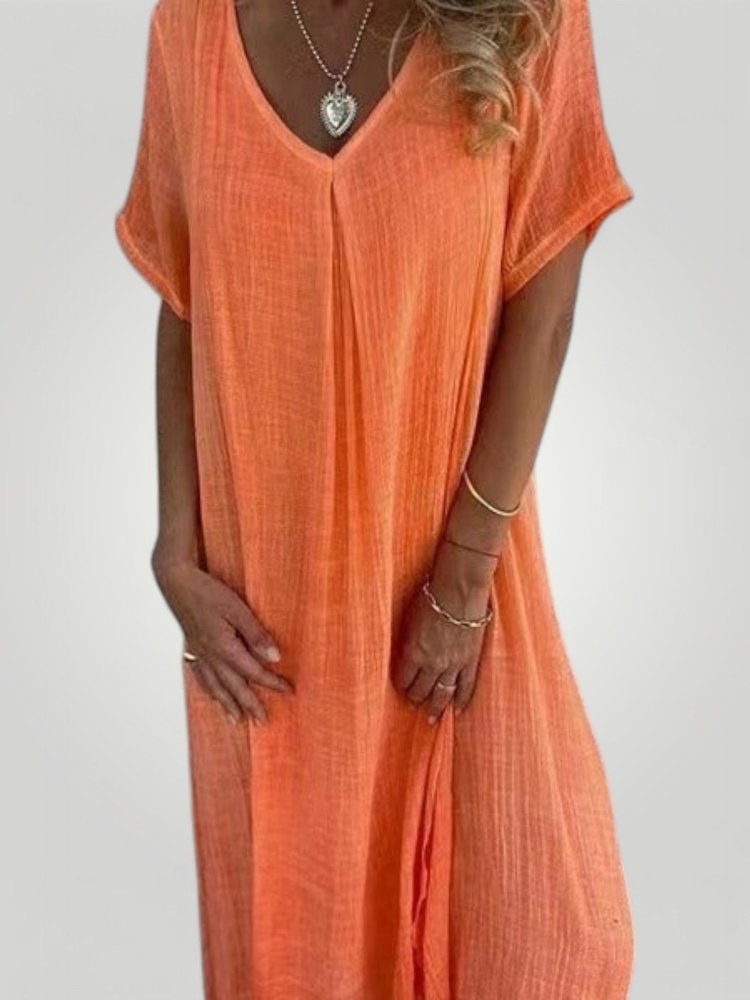 Robe Midi Femme Chic au Décolleté en V 0