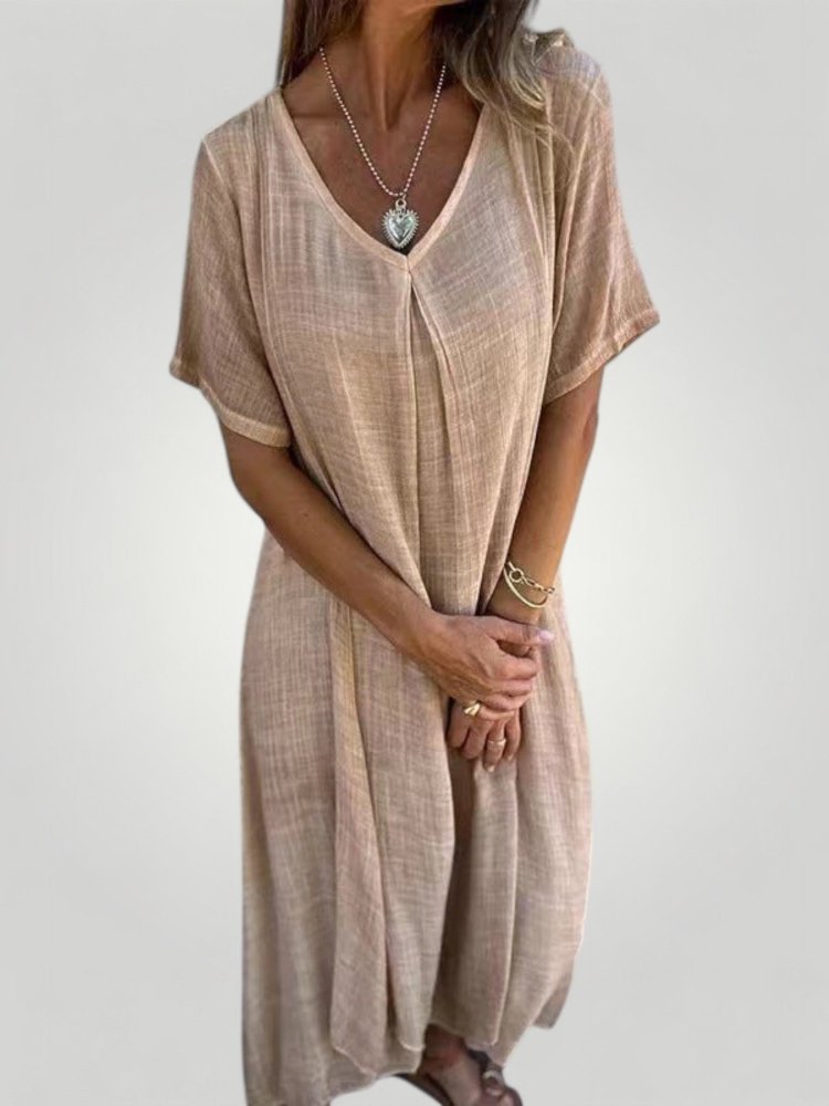 Robe Midi Femme Chic au Décolleté en V 3